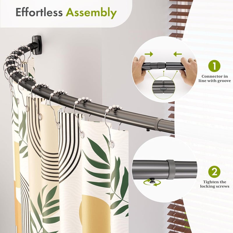 AmazerBath 20-84 Inches Arched Curved Shower Curtain Rod, Heavy Duty Shower Rod Rust Proof Bathroom Curtain Rod, Adjustable Telescoping Design Easy Segmented Installation, Need to Drill, Black - Image 5